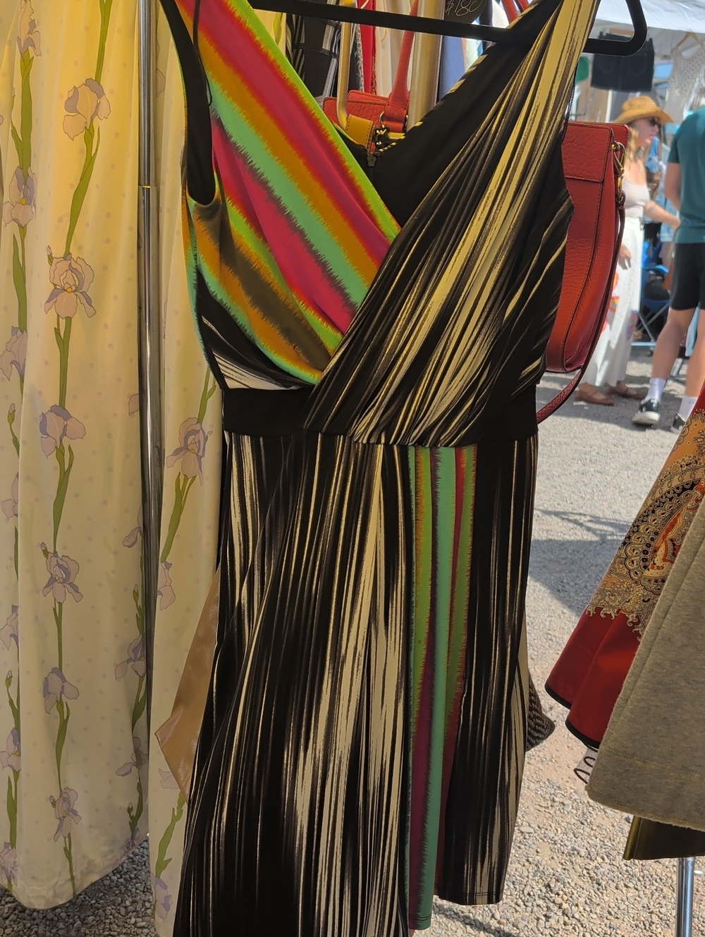Maggy London Black One-Shoulder Dress with Multicolor Stripes